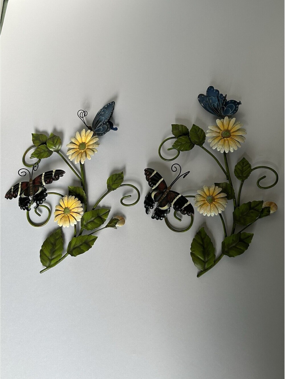 Vintage Set Of 2 MCM Butterfly Whimsical Hanging Metal Wall Art 3D